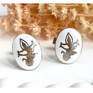 Siam Sterling White Dancing Angel Oval Vintage Men's Sterling Silver Cufflinks